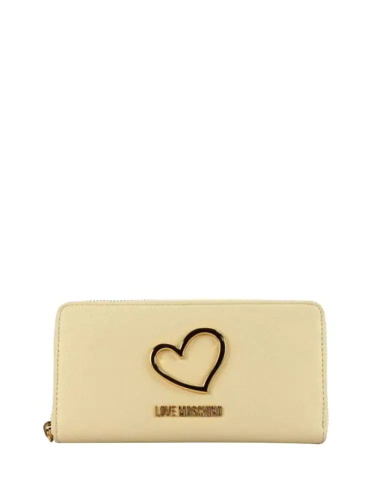 portafoglio zip around in ecopelle avorio con logo cuore