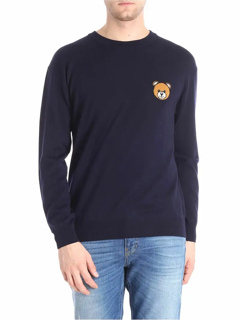 Pullover blu girocollo ricamo Teddy Bear