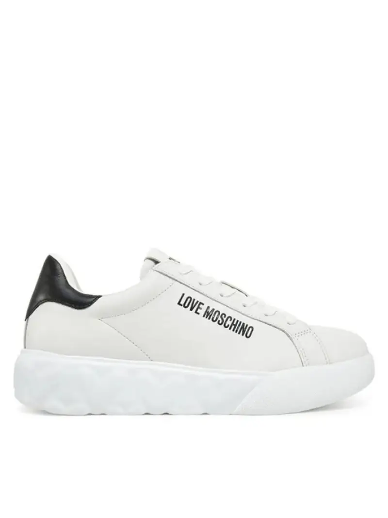 Moschino scarpe bianche donna in pelle logo sul lato a contrasto