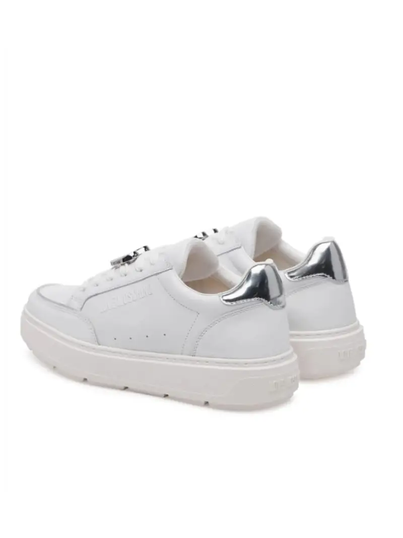 Moschino scarpe bianche donna in vera pelle logo in metallo argento sul davanti miniatura 2