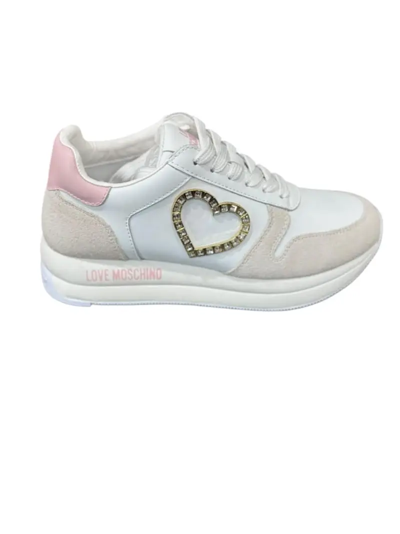 Moschino scarpe bianche donna in vera pelle logo sul lato con strass