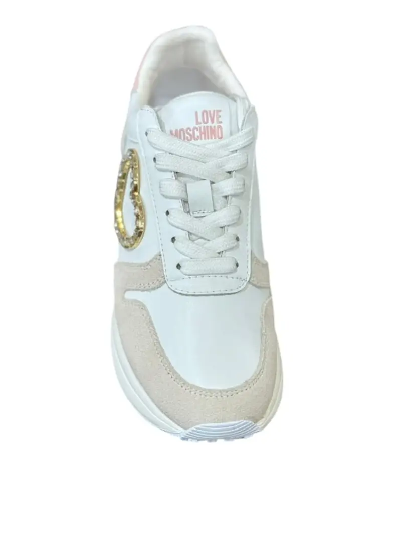 Moschino scarpe bianche donna in vera pelle logo sul lato con strass miniatura 3