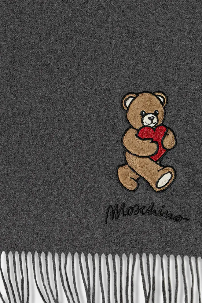 sciarpa in lana colore grigio con applicazione M3330 30835 miniatura 2