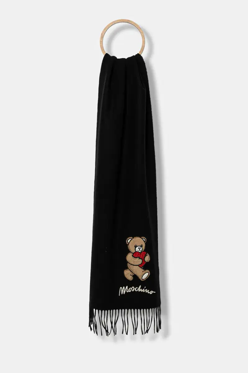 sciarpa in lana colore nero con applicazione M3330 30835
