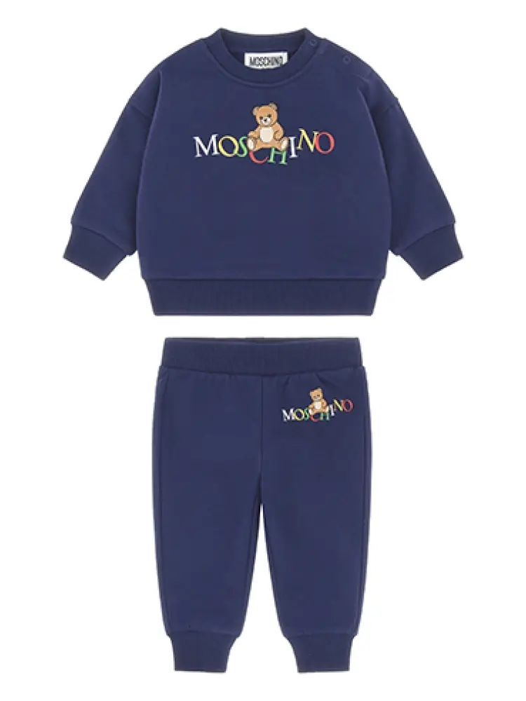 set tuta felpa e pantalone infant in cotone blu con logo teddy