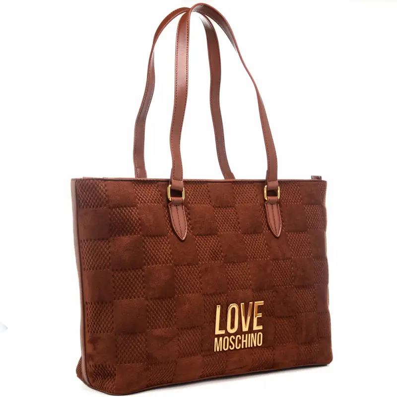 shopping bag da donna in suede con maxi logo lettering in metallo sul davanti ruggine miniatura 2