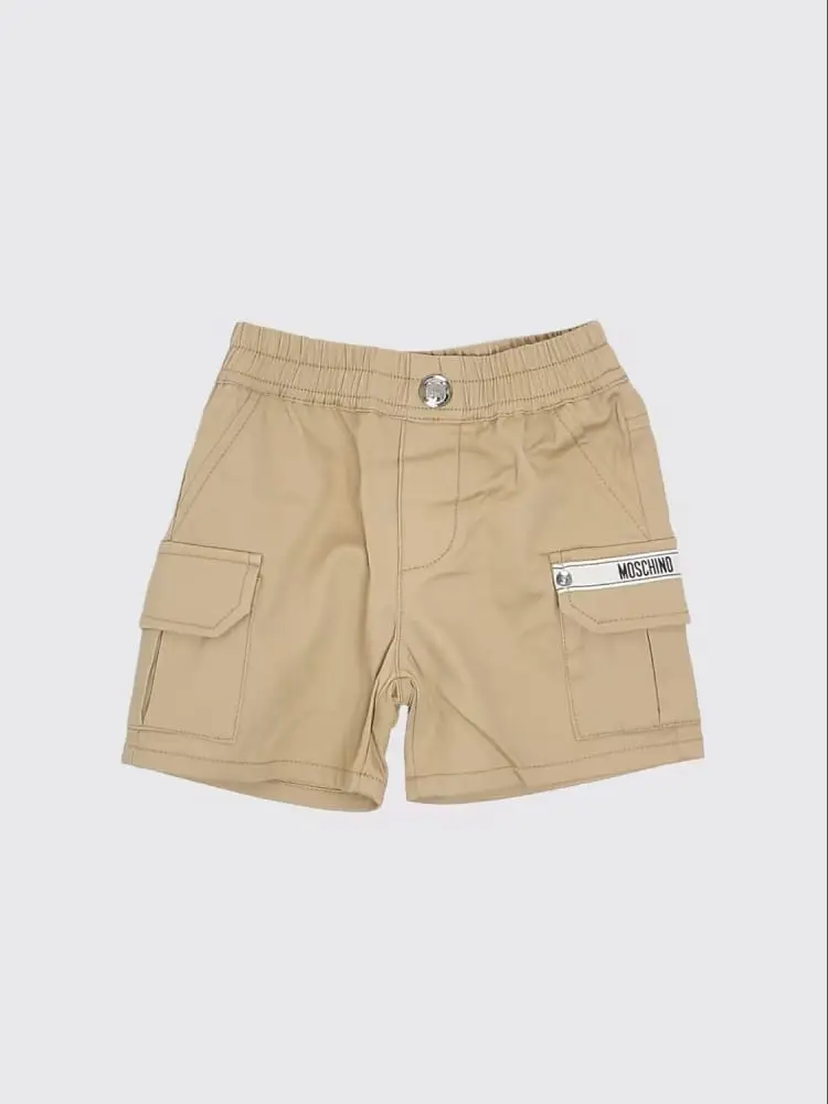 shorts beige neonato mini logo sul lato
