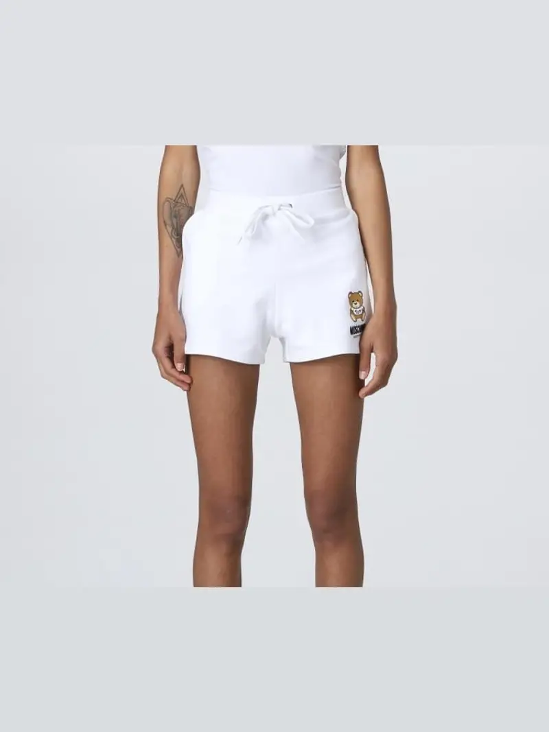 Moschino shorts bianco donna in cotone stampa logo sul lato