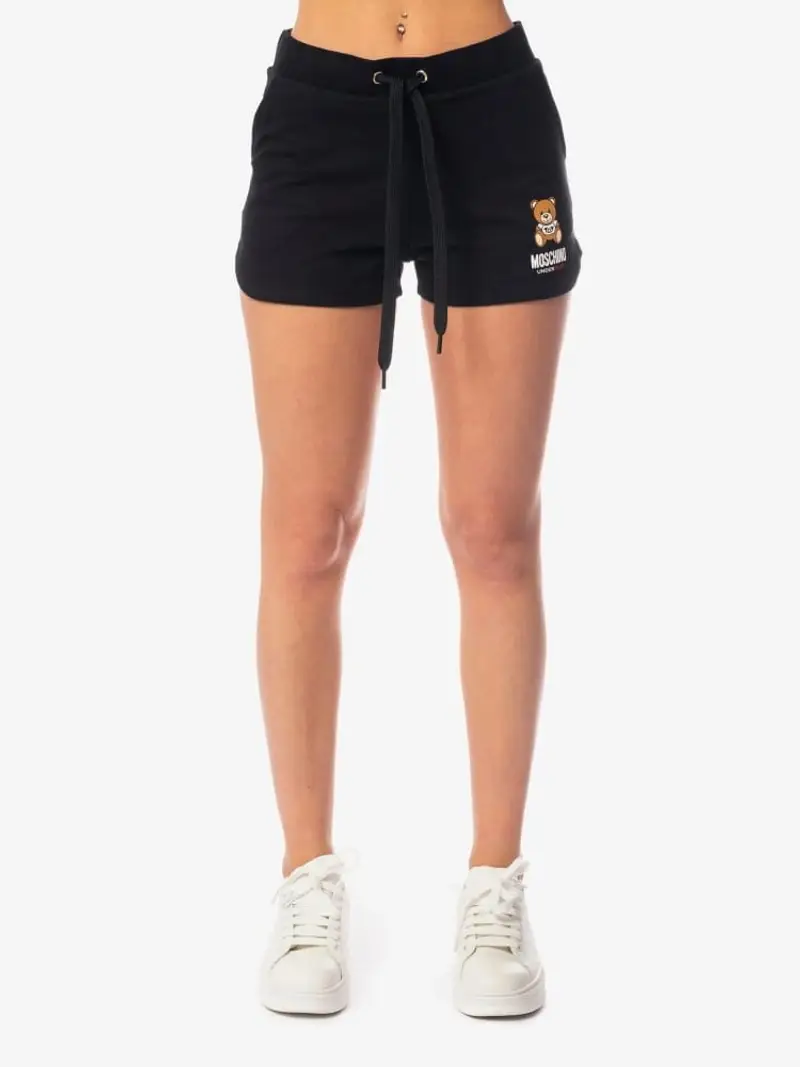 Moschino shorts nero donna in cotone stampa logo sul lato