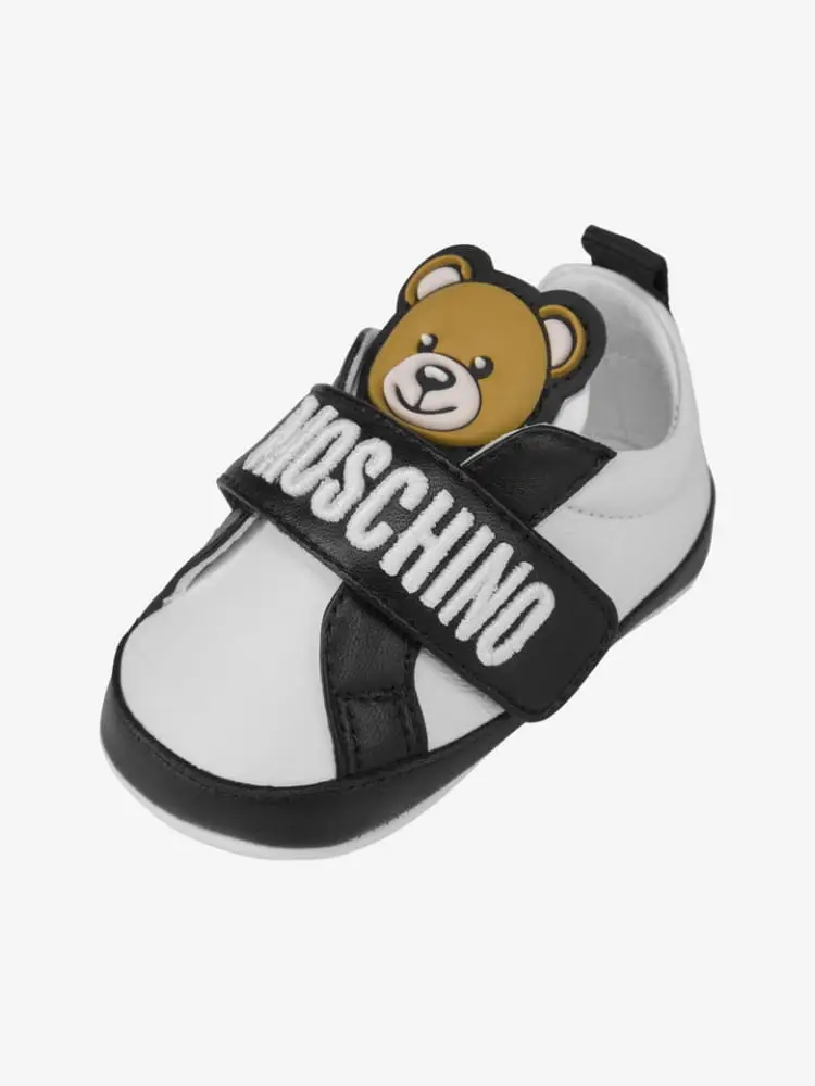 sneakers culla in pelle bianca con logo e teddy miniatura 3