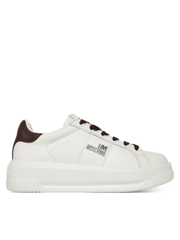 sneakers in pelle di vitello bianco con dettagli e lacci bordeaux