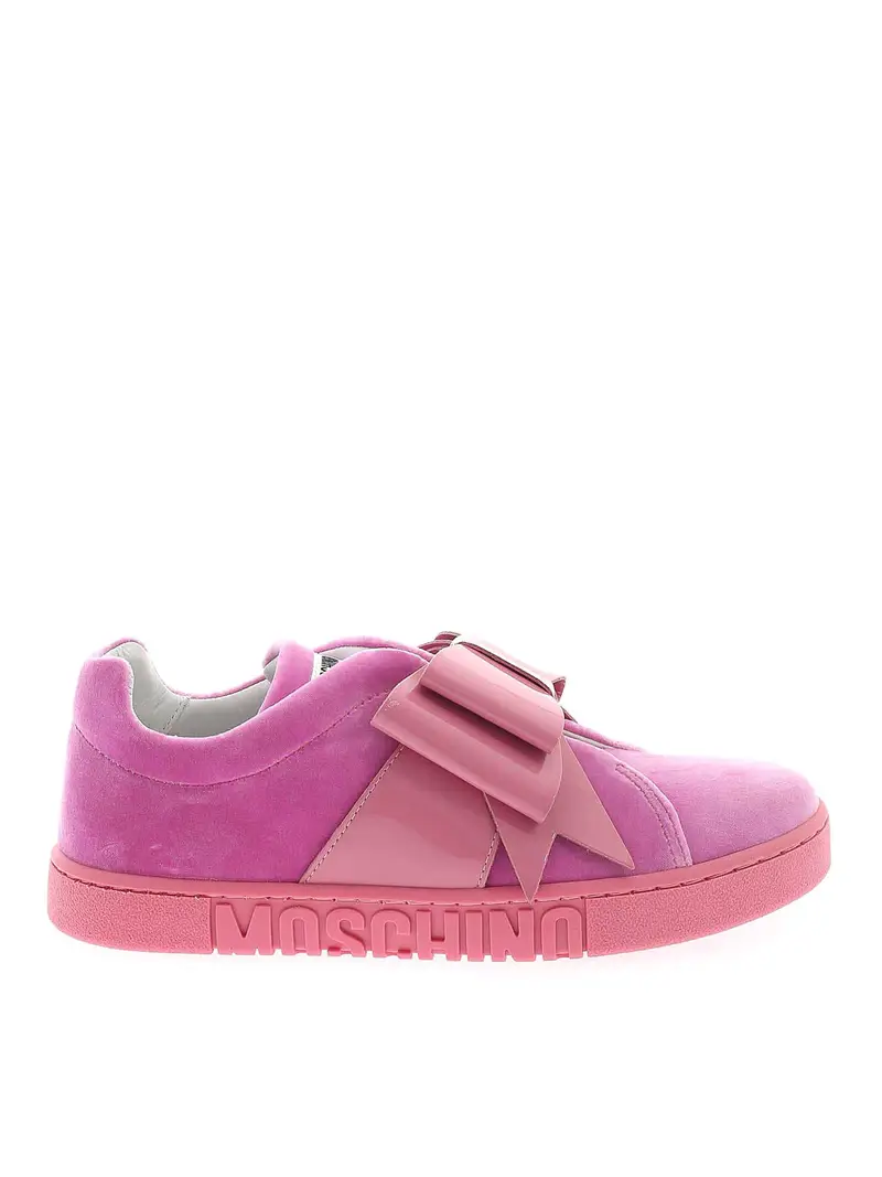 Sneakers in velluto rosa con fiocco