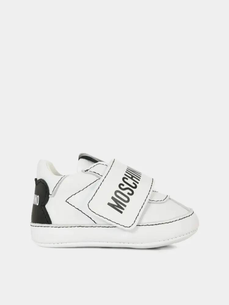 sneakers infant culla in pelle bianca con logo lettering