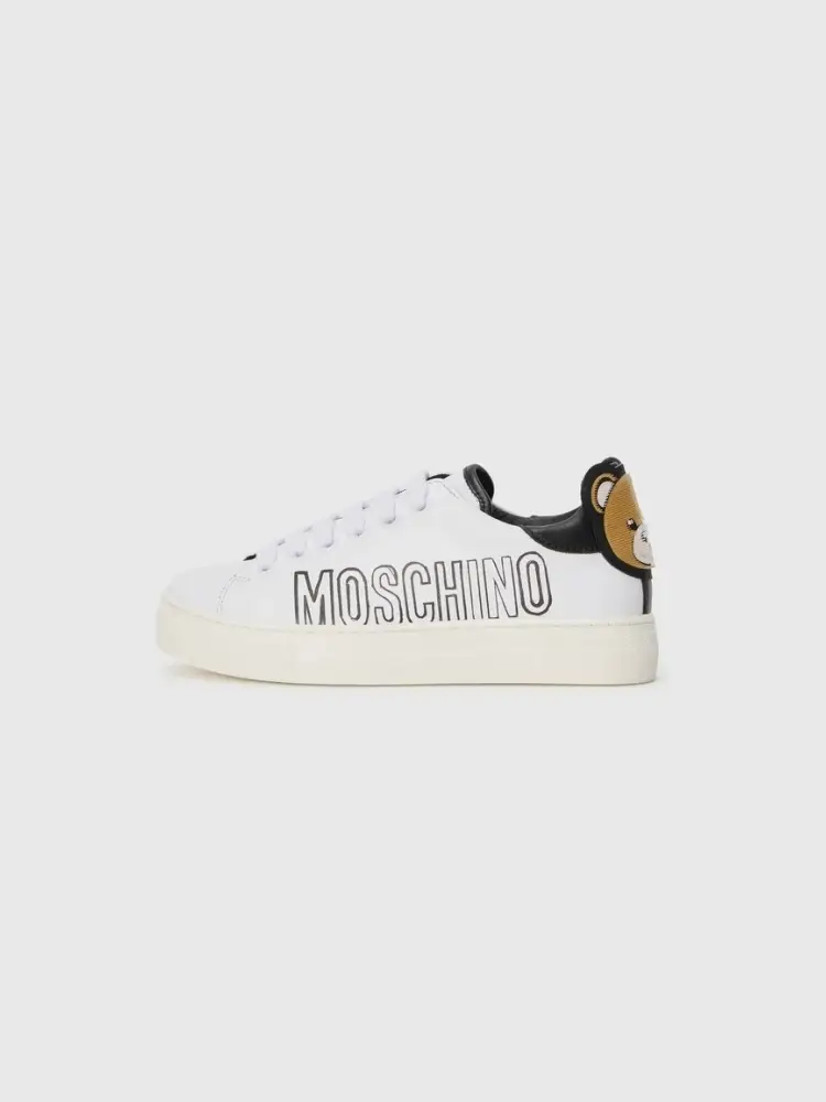 sneakers junior in pelle bianca con logo letterin e teddy sul tallone