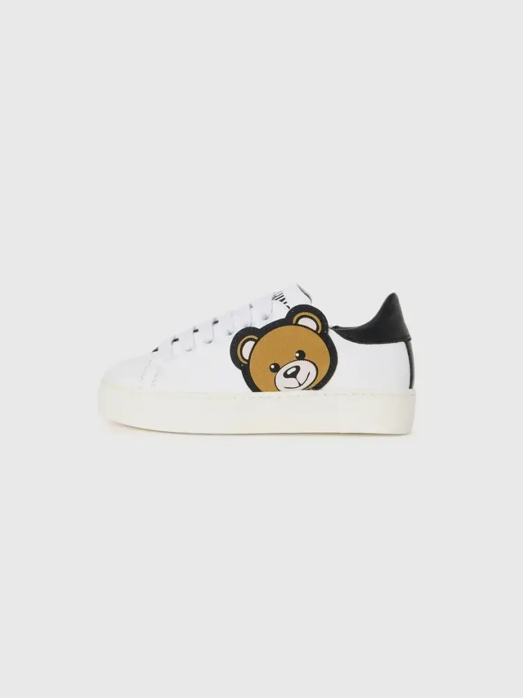 sneakers kids in pelle bianca con logo teddy