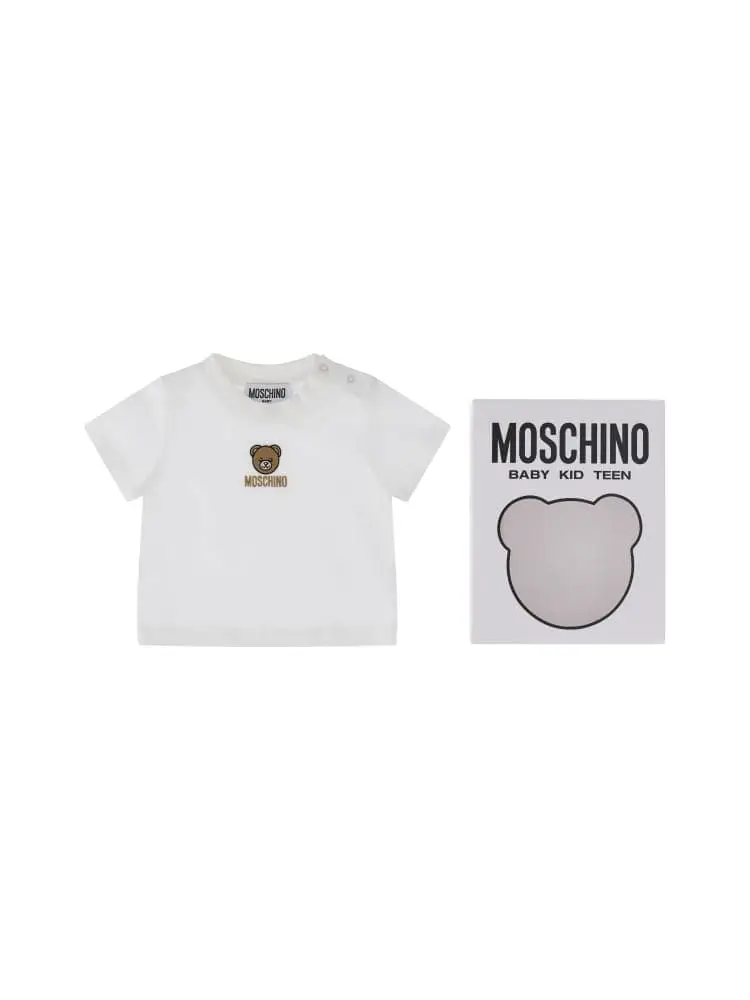 t-shirt infant in cotone bianco con logo teddy