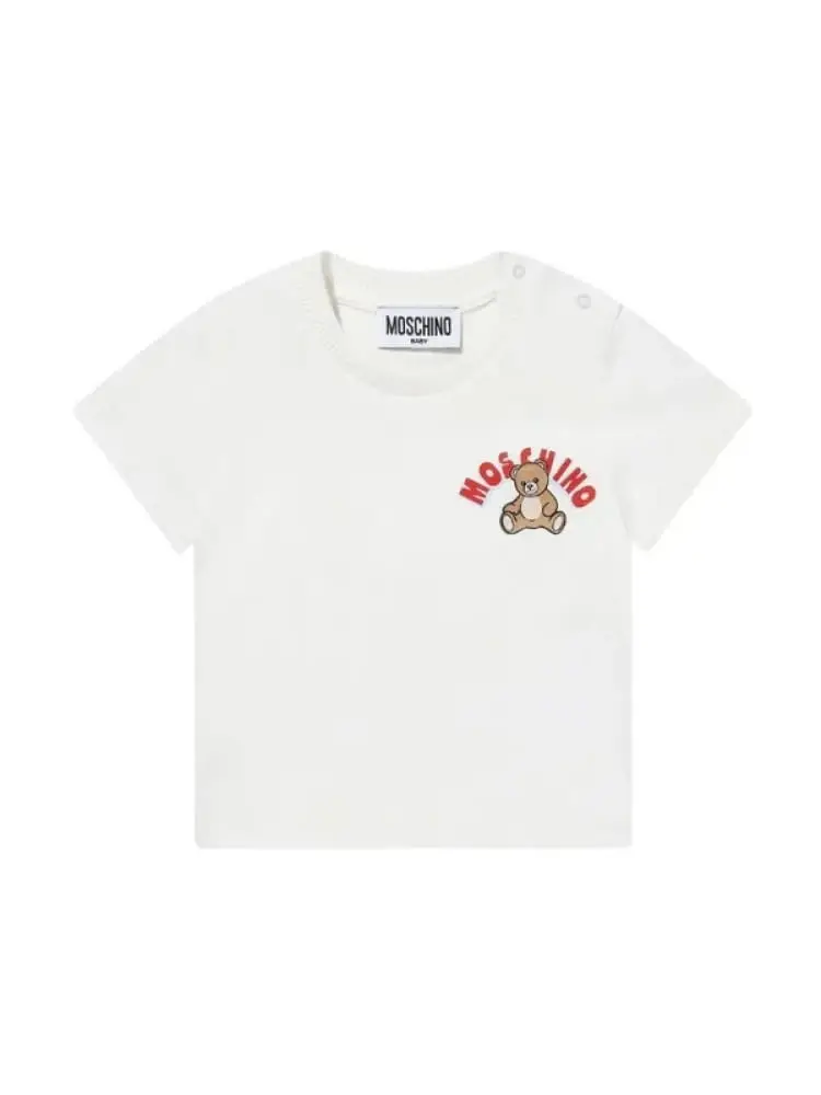 t-shirt infant in cotone bianco con logo teddy