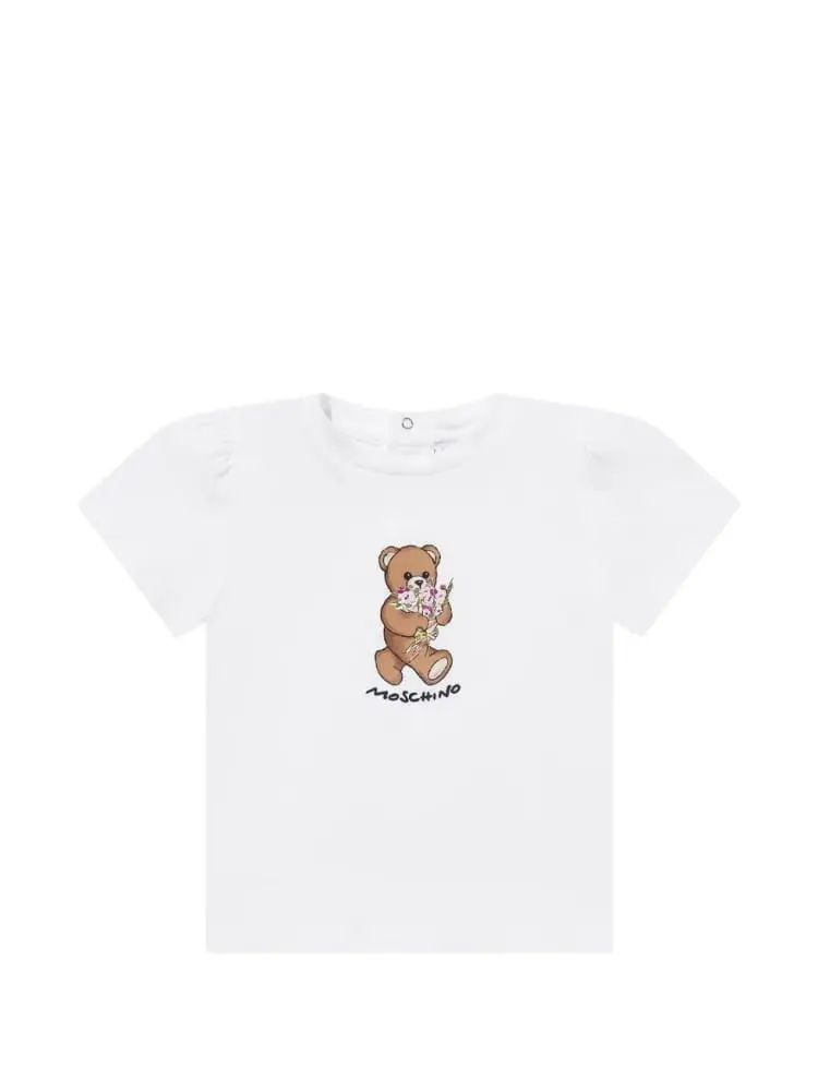 t-shirt infant in cotone bianco con stampa teddy