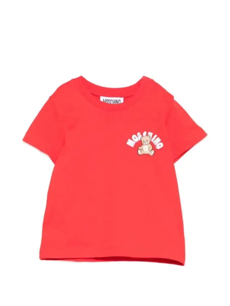 t-shirt infant in cotone rosso con logo teddy