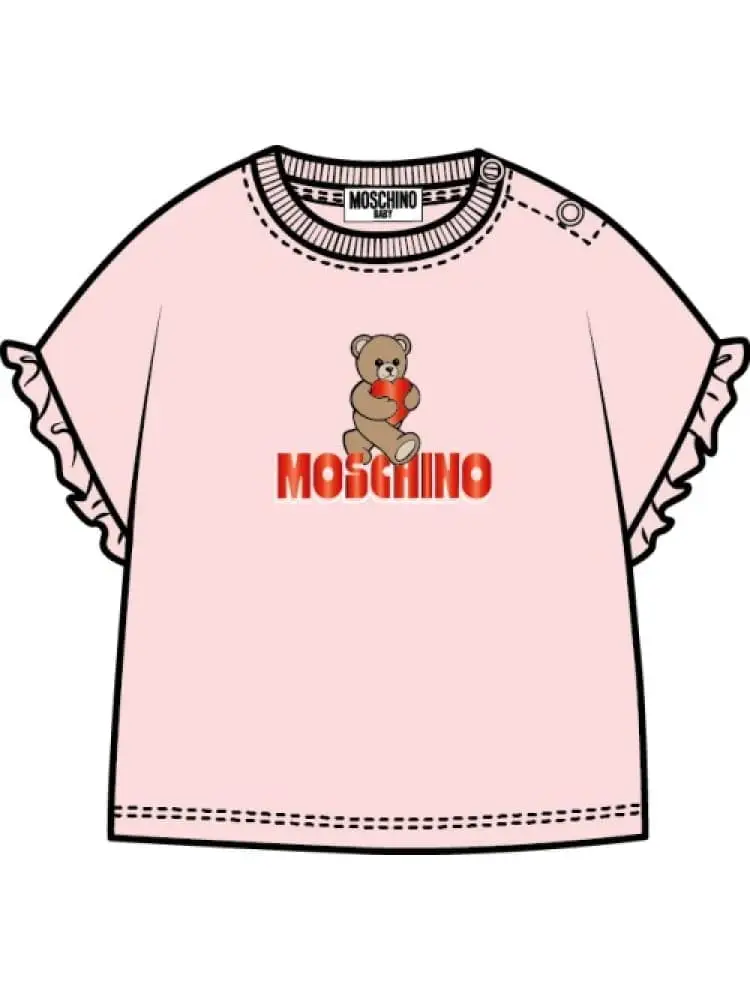 t-shirt infnat in cotone rosa con logo teddy lettering