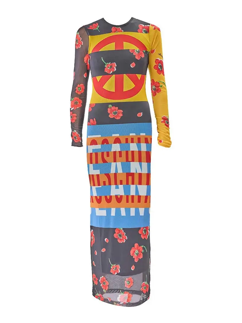 Vestito Lungo Tulle Stampa Ml Multicolore