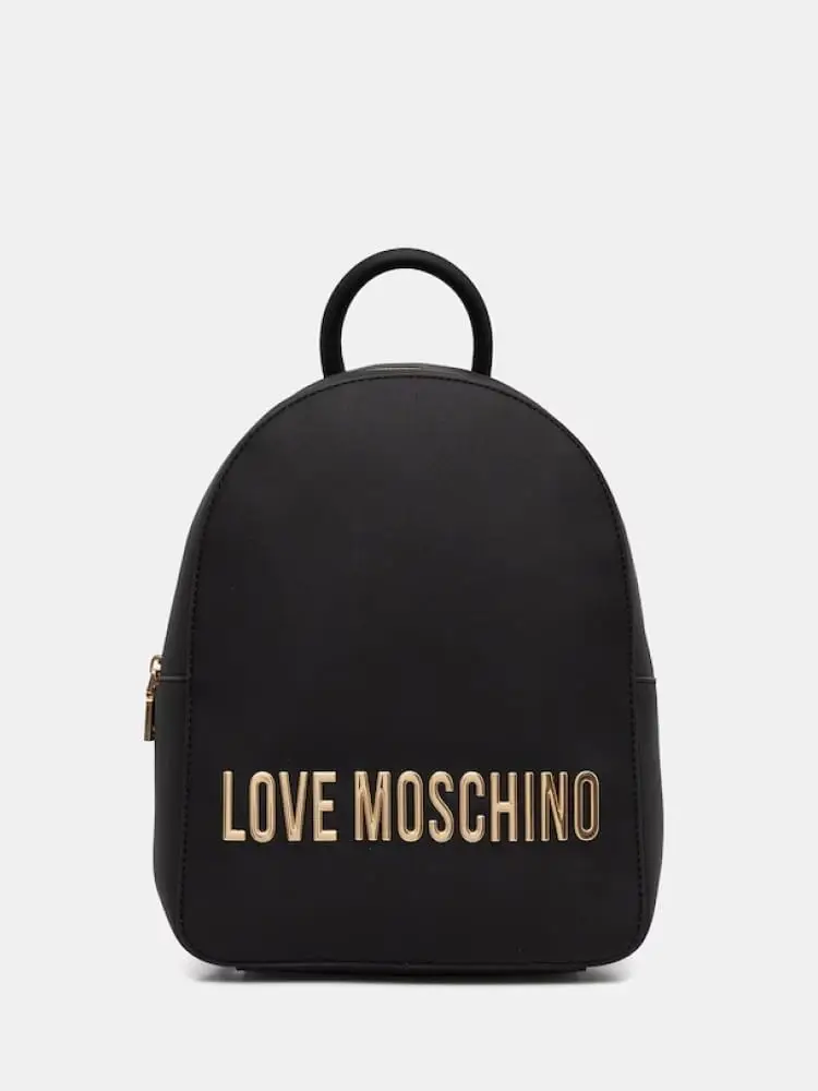 zaino grande in ecopelle nero con lettering logo oro