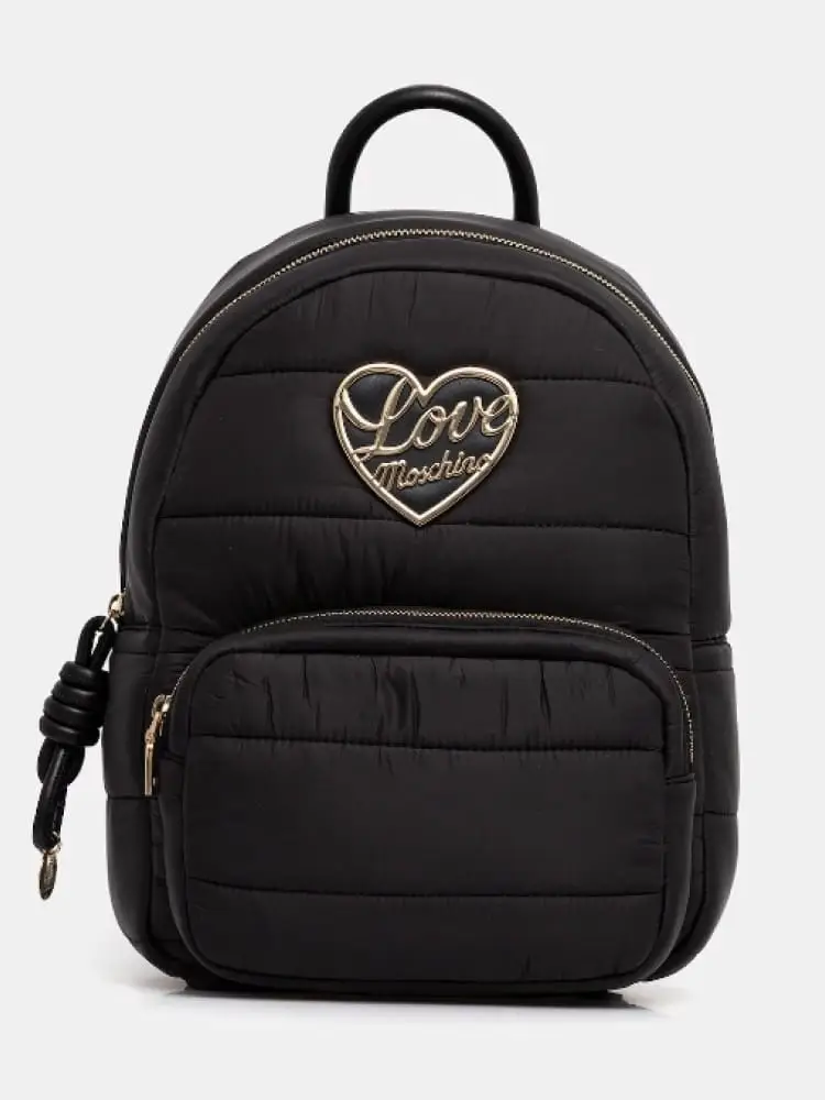 zaino in nylon nero con logo lettering dorato