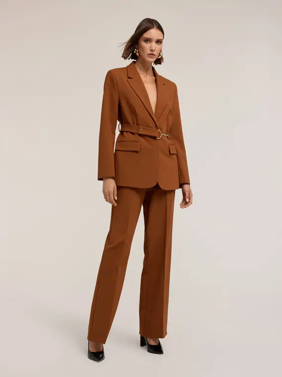 Blazer in poliviscosa con cintura Donna, Marrone