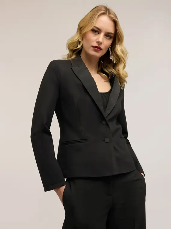 Blazer in punto milano con dettagli in taffetà Donna, Nero