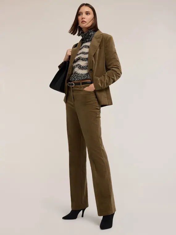 Blazer in velluto a coste di cotone Donna, Verde militare