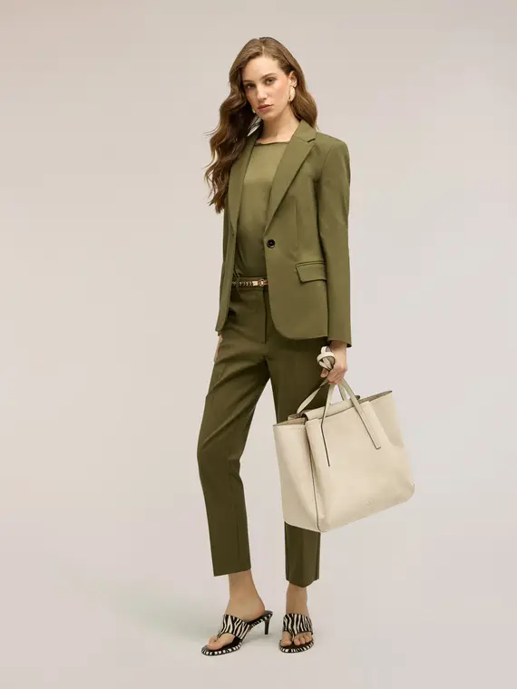 Blazer monopetto in cotone viscosa Donna, Verde militare