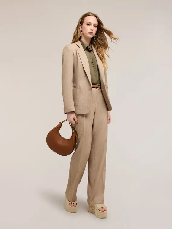 Blazer monopetto misto lino Donna, Beige