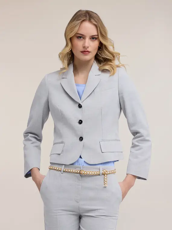 Blazer slim in tessuto misto ramié Donna, Grigio