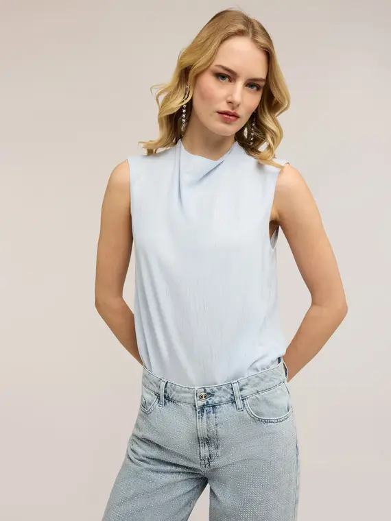 Blusa body in georgette fil coupé Donna, Azzurro