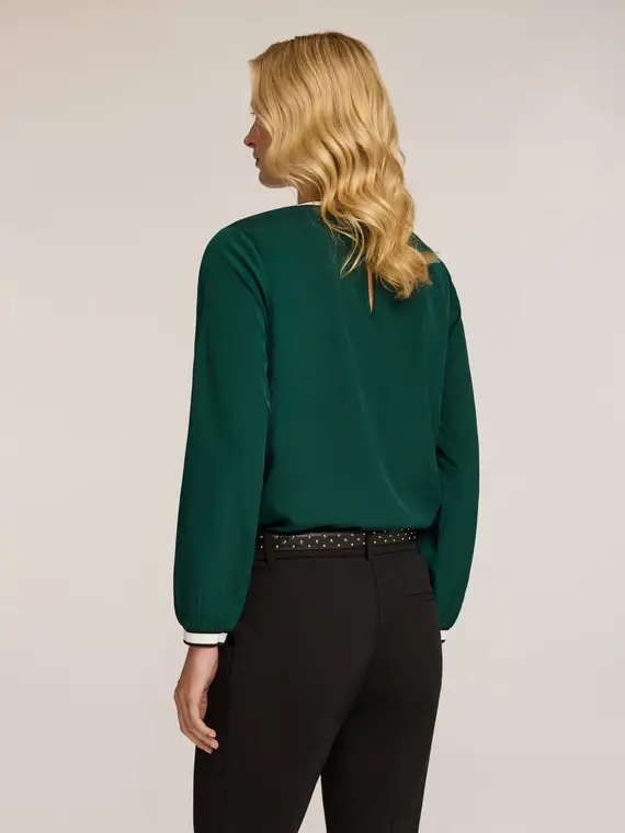 Blusa con bordi a contrasto Donna, Verde miniatura 2