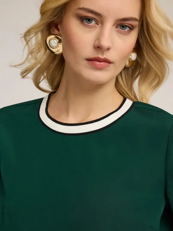 Blusa con bordi a contrasto Donna, Verde miniatura 3