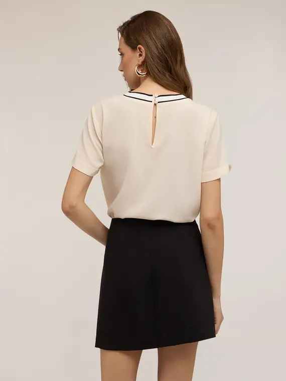 Blusa con bordo in maglia Donna, Bianco miniatura 2
