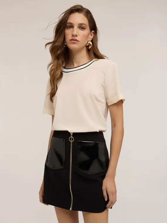 Blusa con bordo in maglia Donna, Bianco