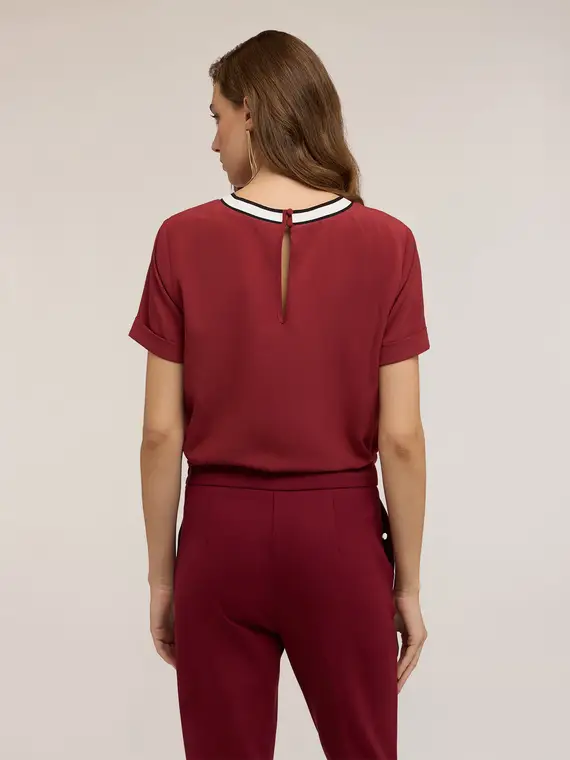 Blusa con bordo in maglia Donna, Bordeaux miniatura 2
