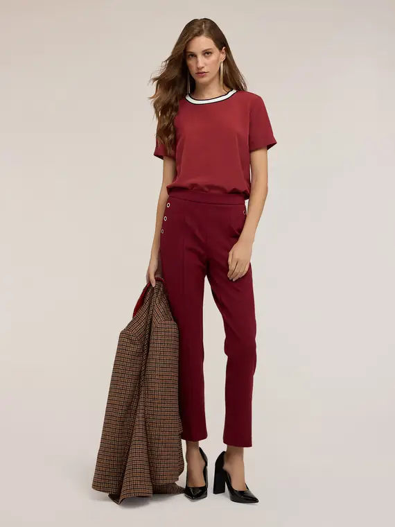 Blusa con bordo in maglia Donna, Bordeaux miniatura 3