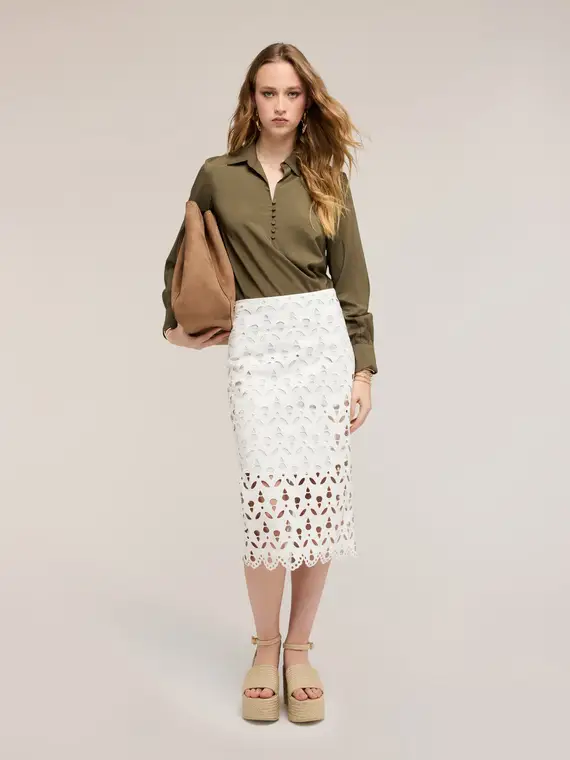 Blusa con colletto in raso Donna, Verde militare