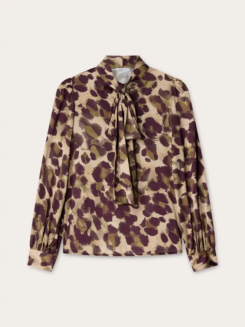 Blusa con fiocco fantasia camouflage Donna, Verde militare