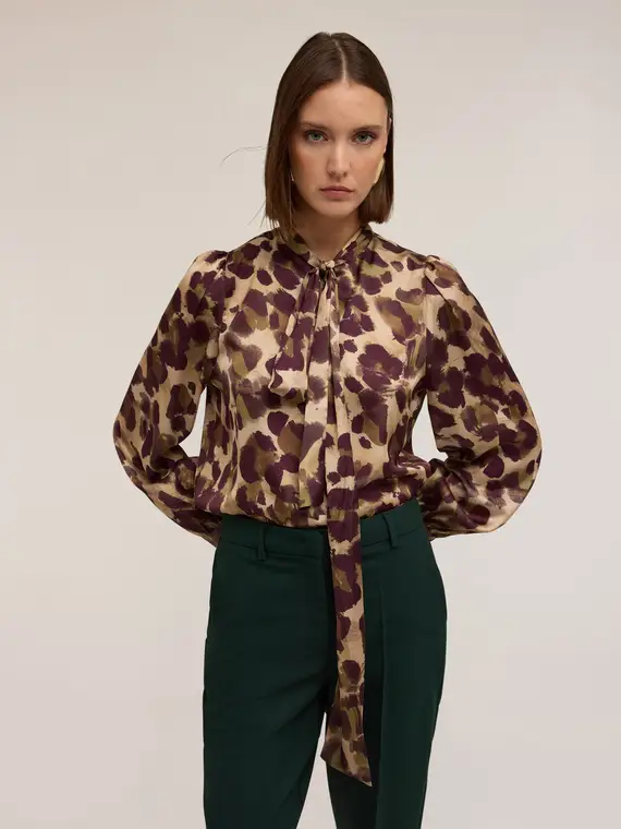 Blusa con fiocco fantasia camouflage Donna, Verde militare