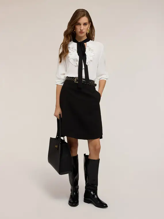 Blusa con volants e fusciacca Donna, Bianco miniatura 3