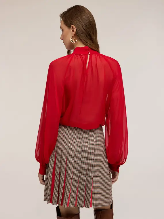 Blusa in chiffon con dettaglio metallico Donna, Rosso miniatura 2