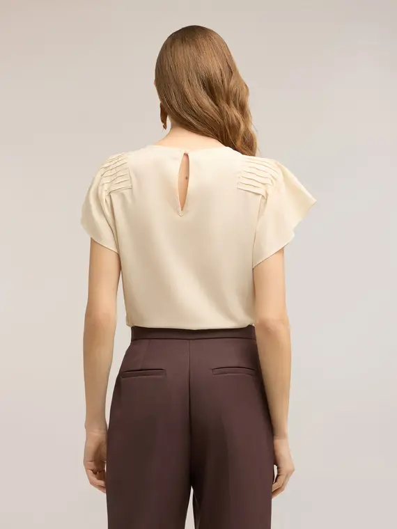 Blusa in crêpe de chine con pieghe Donna, Beige miniatura 2