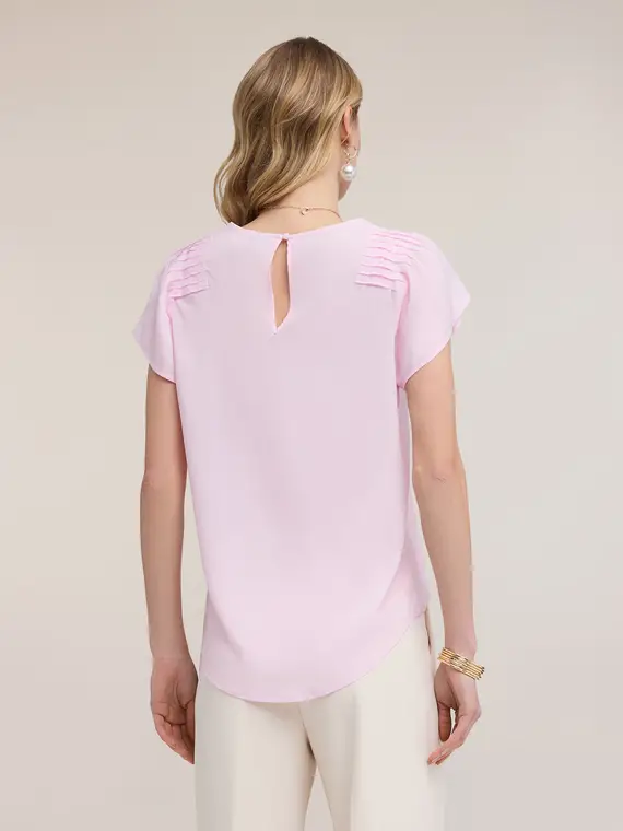 Blusa in crêpe de chine con pieghe Donna, Rosa miniatura 2