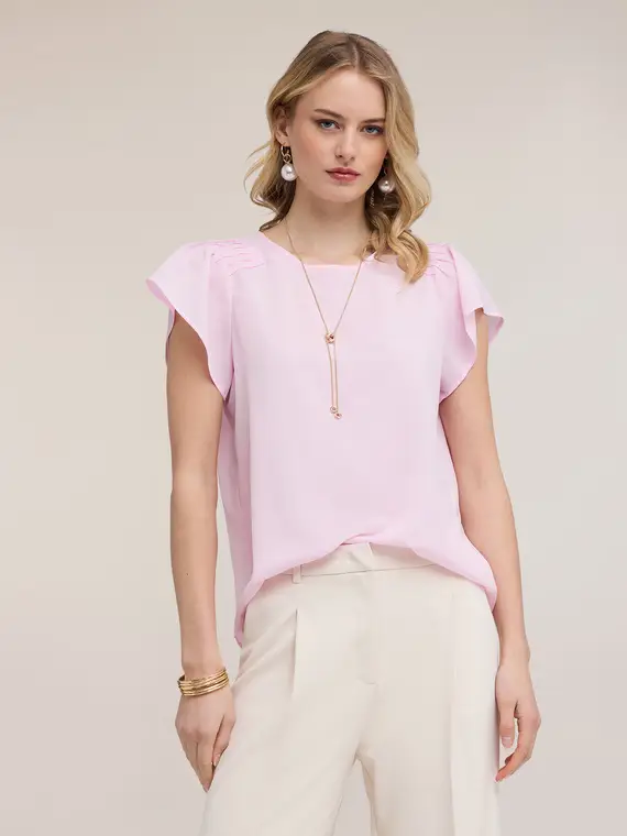 Blusa in crêpe de chine con pieghe Donna, Rosa