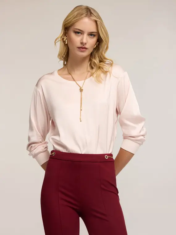 Blusa in crepe de chine con vestibilità boxy Donna, Rosa