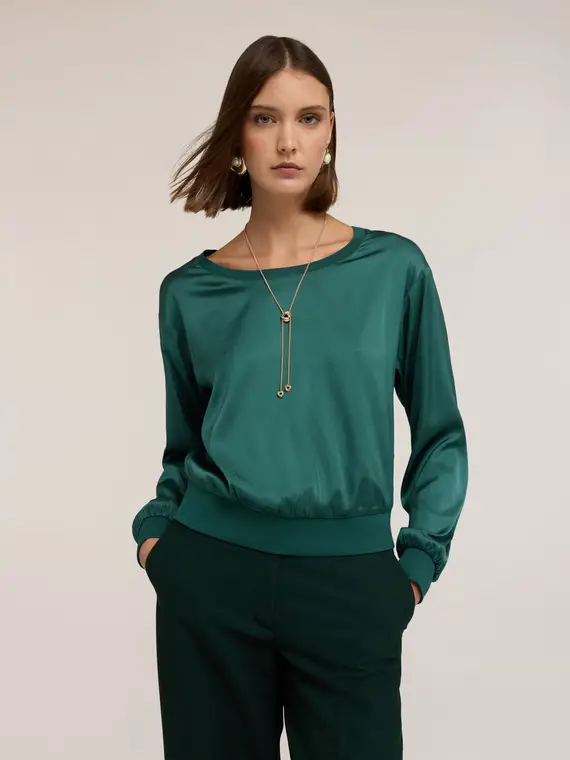 Blusa in crepe de chine con vestibilità boxy Donna, Verde miniatura 3